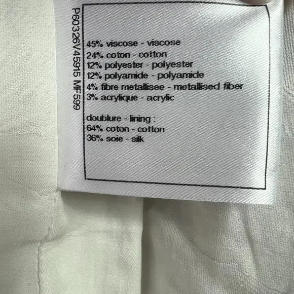 Chanel Tweed Jacket Women's 34 White & Blue Silk Blend Lining - Picture 13 of 15